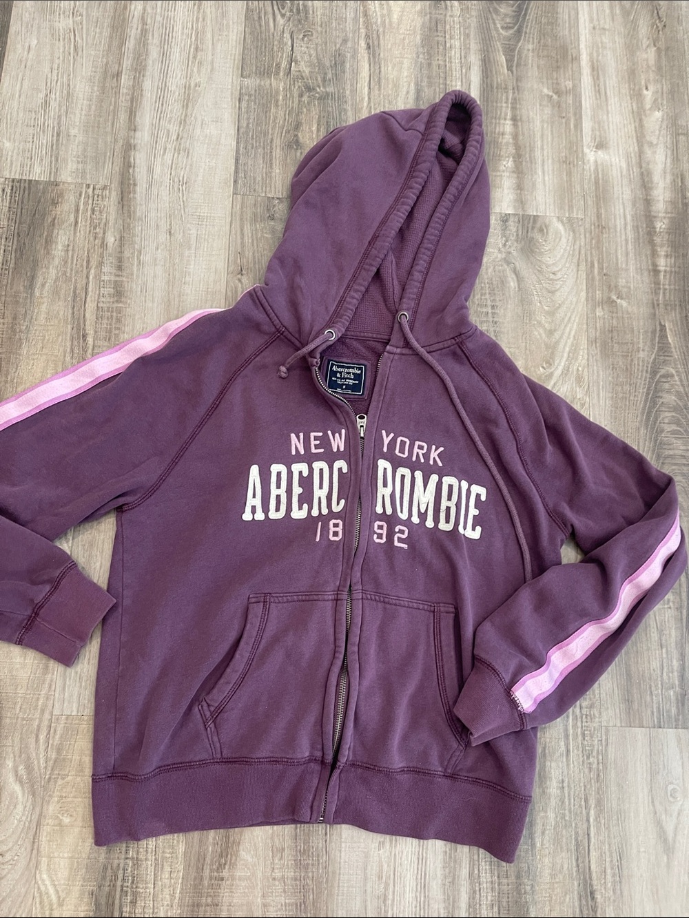 Abercrombie & Fitch Purple Hoodie with Pink Sleeve Stripes